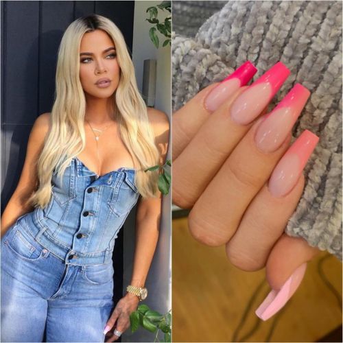 Khloé Kardashian uñas diseño moderado rosa