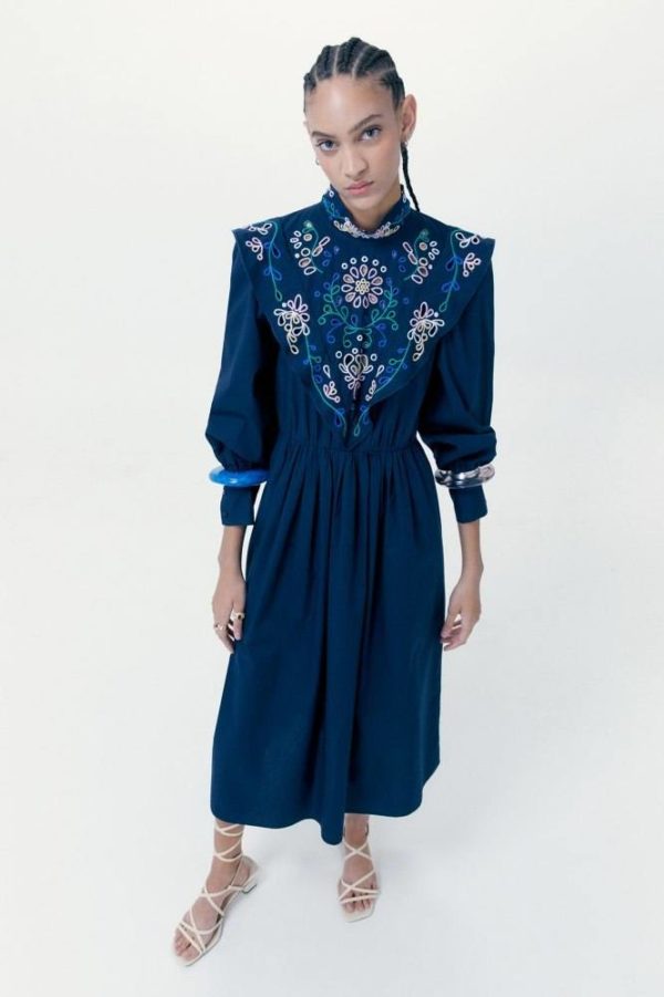 Mejores vestidos invitada boda comunion bautizo sfera vestido popelin azul 